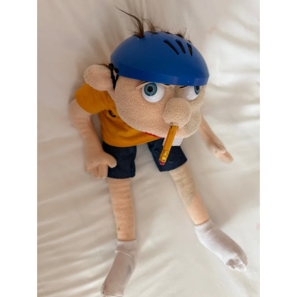 SML Jeffy Puppet SuperMarioLogan Plush Hand Puppet Yellow Shirt Blue Helmet